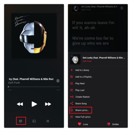 how to share spotify lyrics