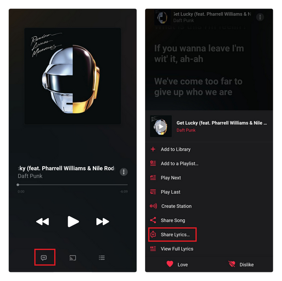 apple music lyrics tab