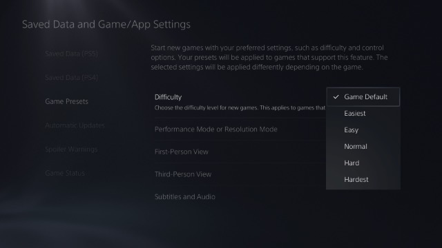 How to Preset Game Difficulty, Resolution, and More on PS5