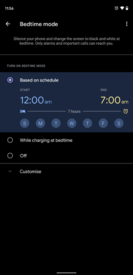 configure bedtime mode based on schedule