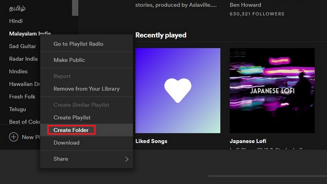 создать папку на Spotify