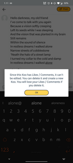 edit koo error message