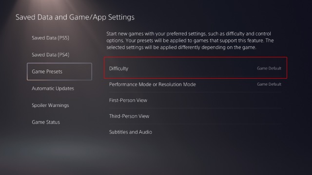 How to Preset Game Difficulty, Resolution, and More on PS5