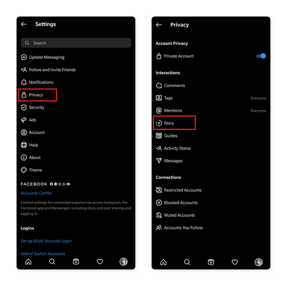 instagram story setting in privacy