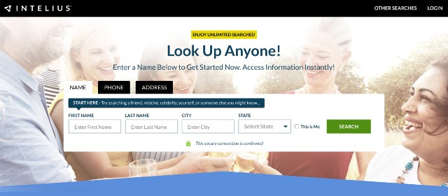 intelius search page