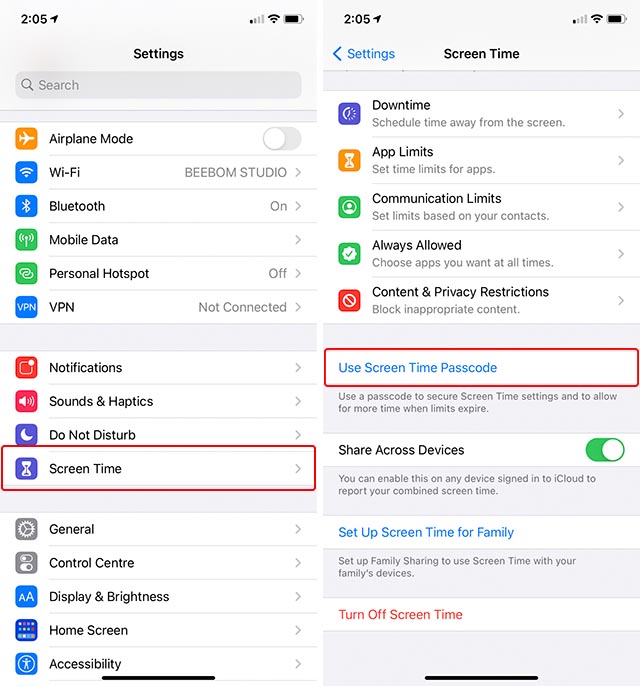 iphone screen time passcode