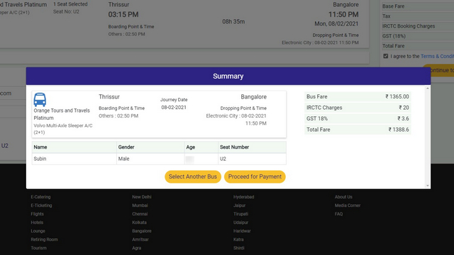 irctc bus booking confirmation