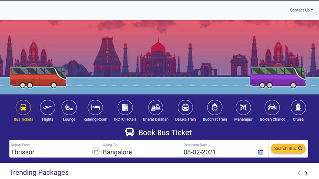 irctc bus home page