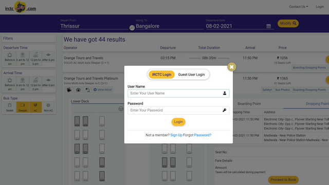 irctc login screen