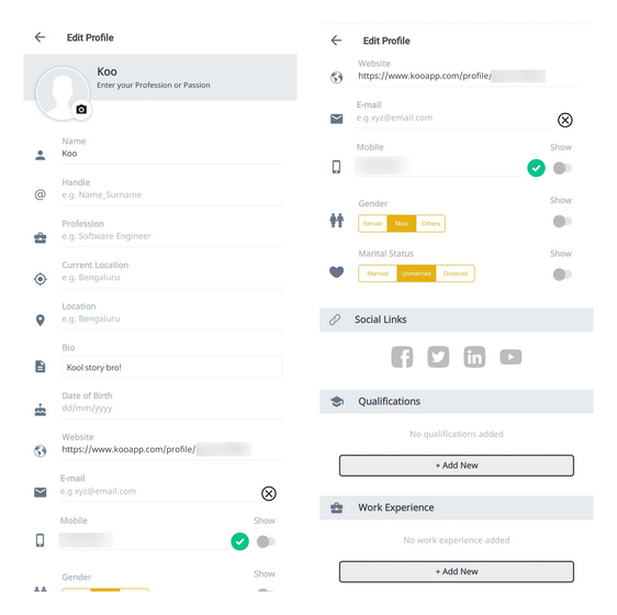 profile settings