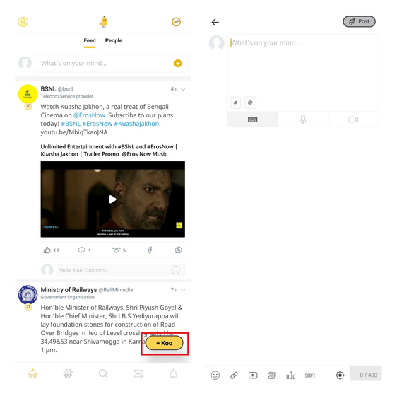 post a new koo