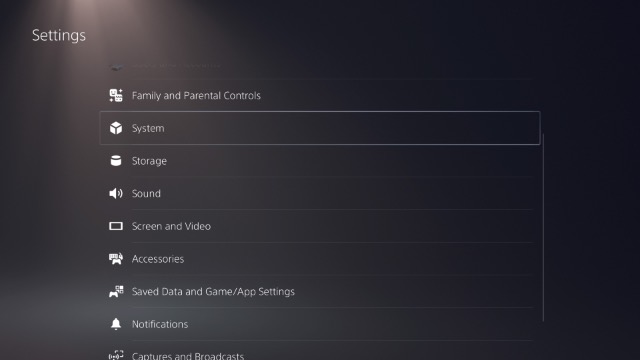 ps5 settings system