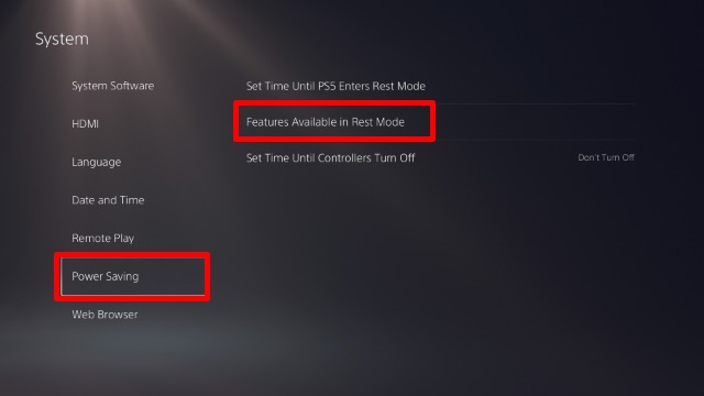 rest mode features ps5