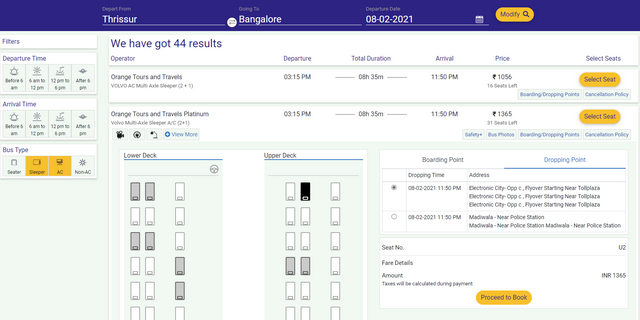 seat selection page irctc bus