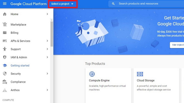 select a project gcp