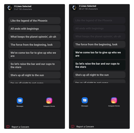 share apple music lyrics to ig stories