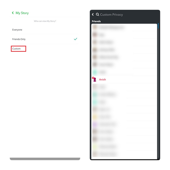 snapchat custom privacy