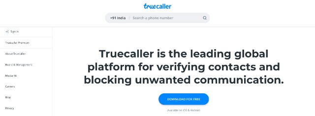 truecaller phone number lookup