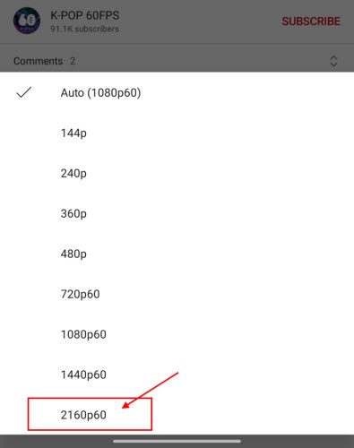 youtube 4K resolution playback on android