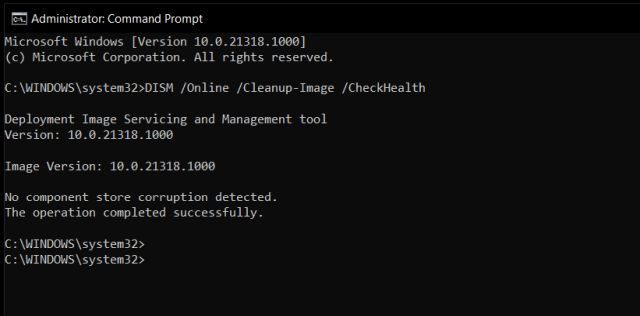 DISM Check Health command in cmd.exe
