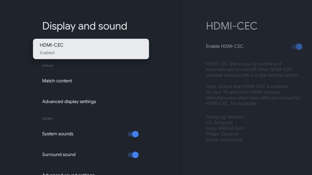 hdmi cec google tv