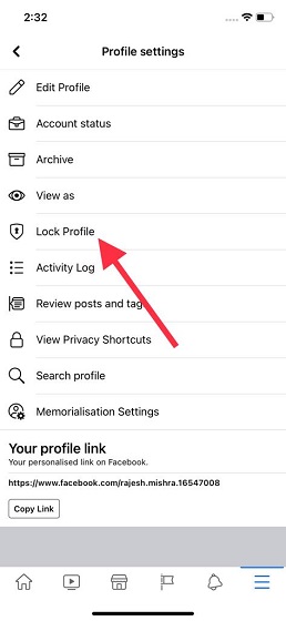 Choose Lock Profile option