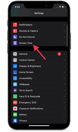 Choose Screen Time on iPhone