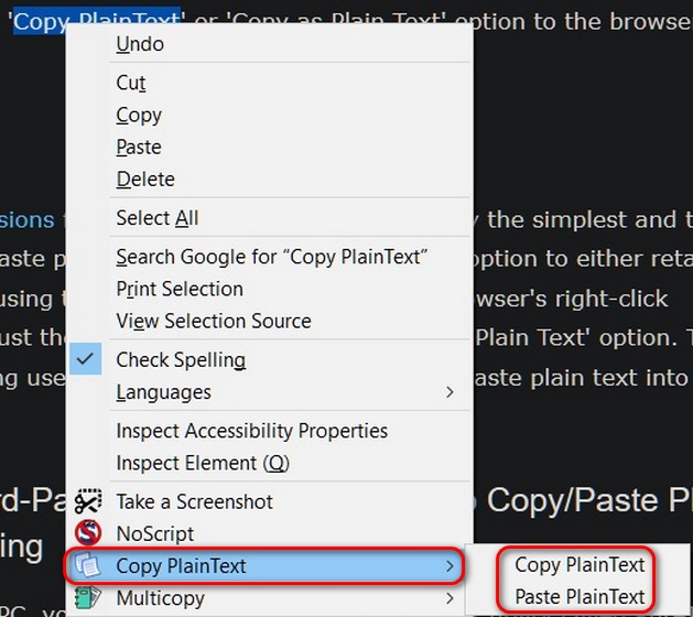 CopyPaste Plain Text Without Formatting body 2