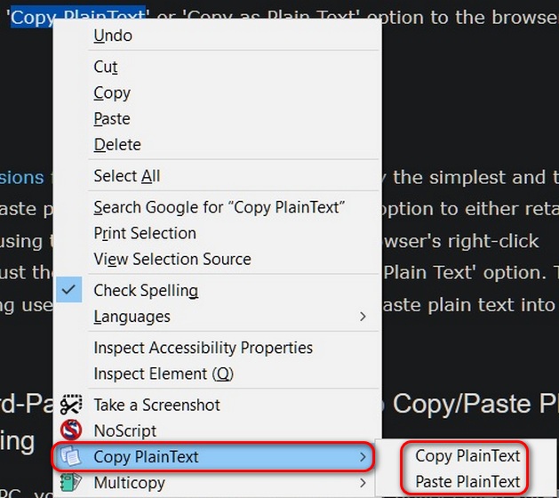 copy paste plain text windows10