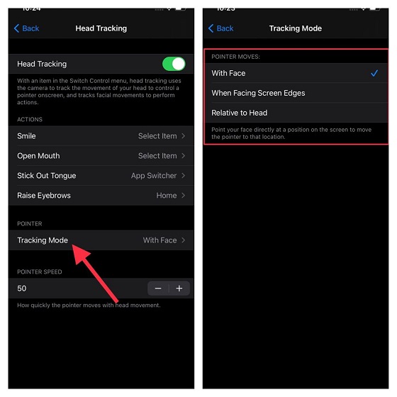 Customize tracking mode on iPhone