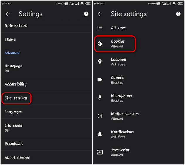 Google Chrome Android Privacy Settings