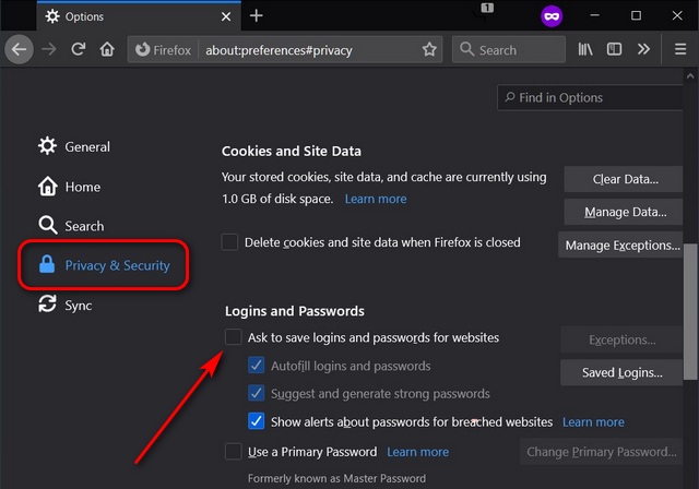 Deaktivieren Sie den integrierten Passwort-Manager in Firefox