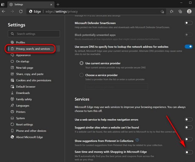 Disable Shopping Feature in Microsoft Edge