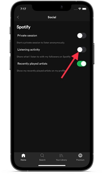 Disable listening activity on Spotify