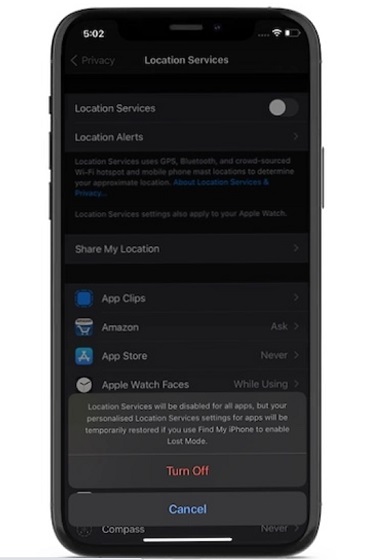 Disable location services on iPhone