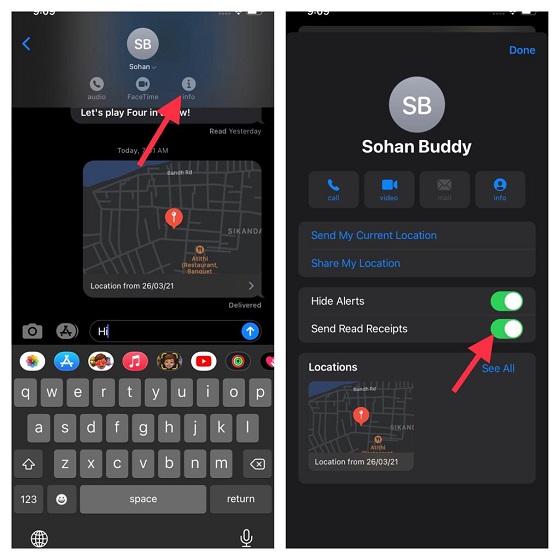 Enable read receipts for individual chats