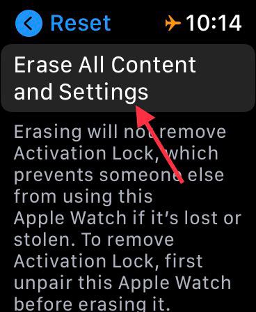 Erase Apple Watch from Watch settings