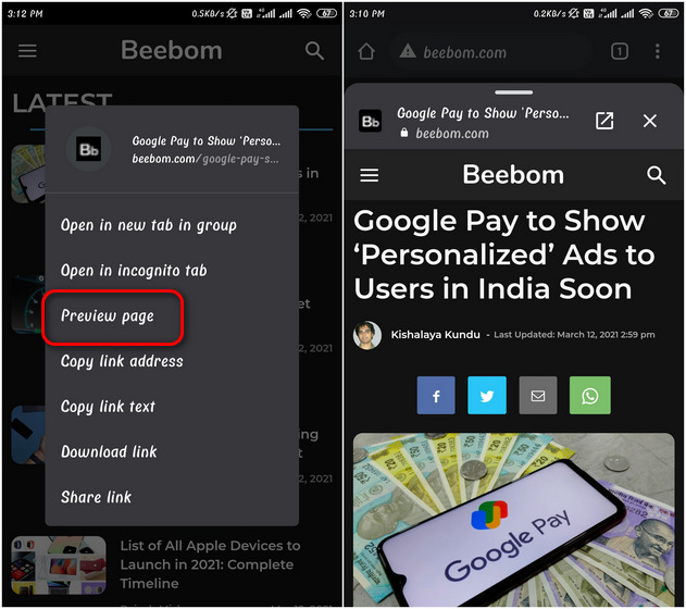 Google Chrome on Android Now Lets You 'Preview' Webpages