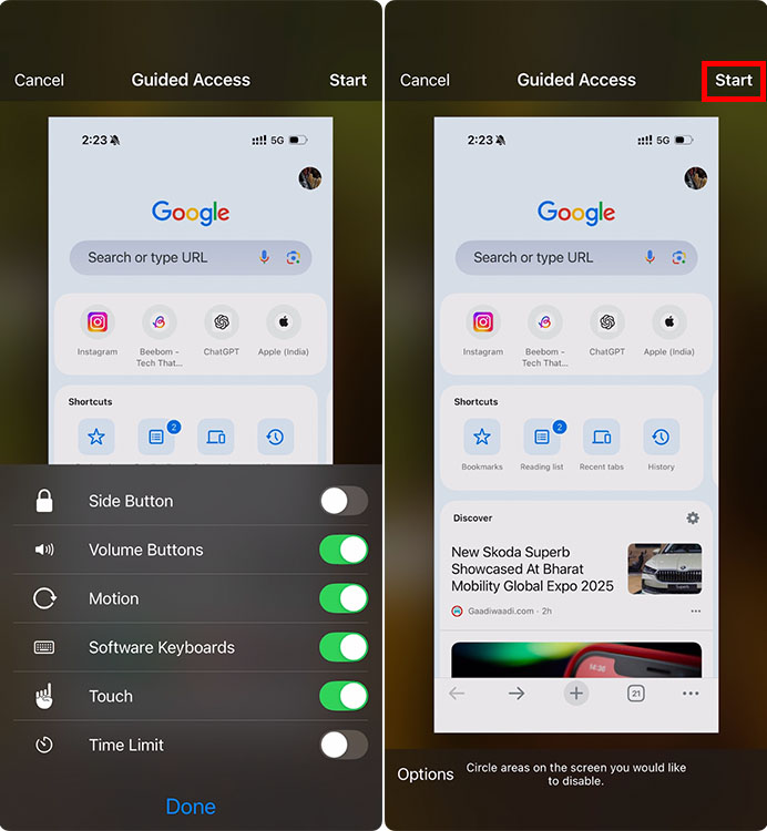 Guided Access settings in iPhone