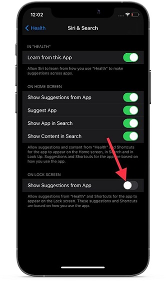 Hide Siri suggestions from Health on iPhone lock screen