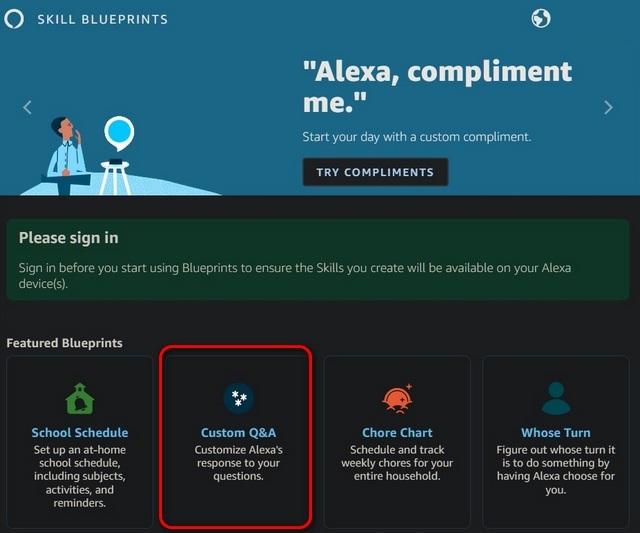 Amazon Alexa Skill Blueprints