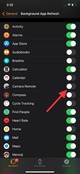Verwalten Sie die Aktualisierung der Hintergrund-App auf der Apple Watch