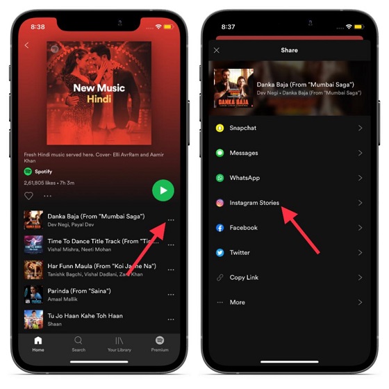 شارك Spotify على قصص Instagram