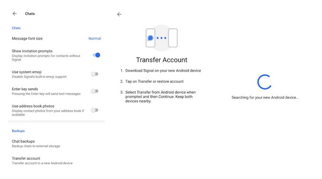 Signal new tranfer account feature