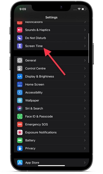 Appuyez Sur Temps D'Écran Sur Ios