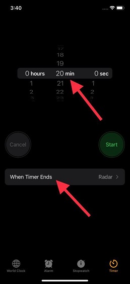 Tap on When Timer Ends
