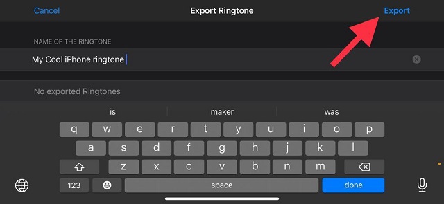 Time to export your project as iPhone Ringtone