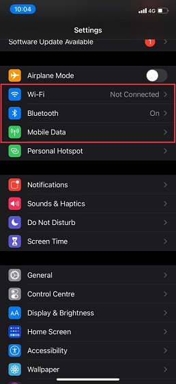 Bluetooth, WiFi and cellular settings on iPhone