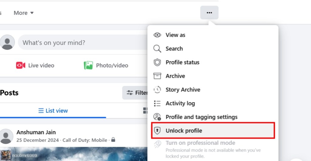 Unlock Facebook Profile on Web Version