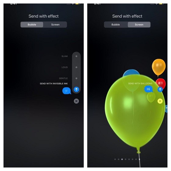 Use screen and bubble effects in iMessage
